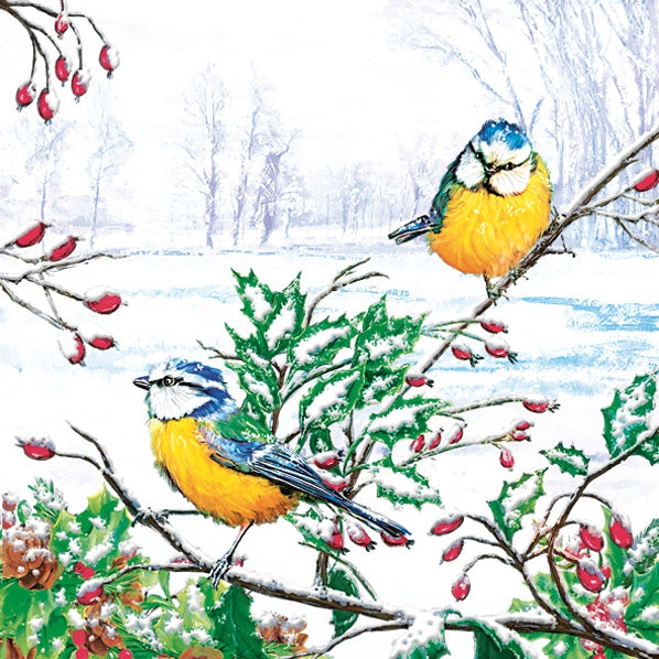 Decoupage Napkin - (DN-8834) - Two Winter Tits - Set of 5