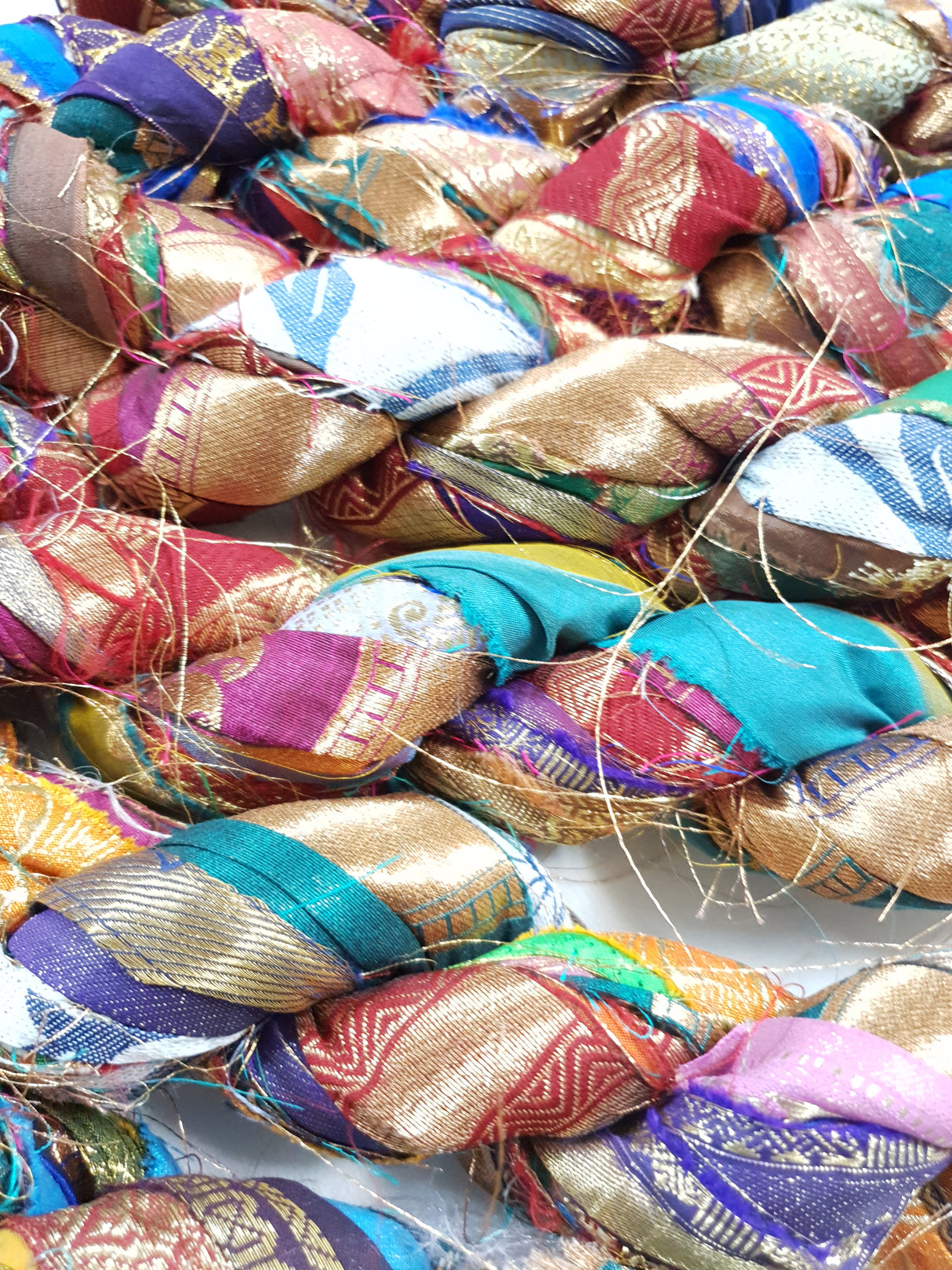Reclaimed Sari Silk Ribbon - Metallic Border Ribbons - Picked at Random