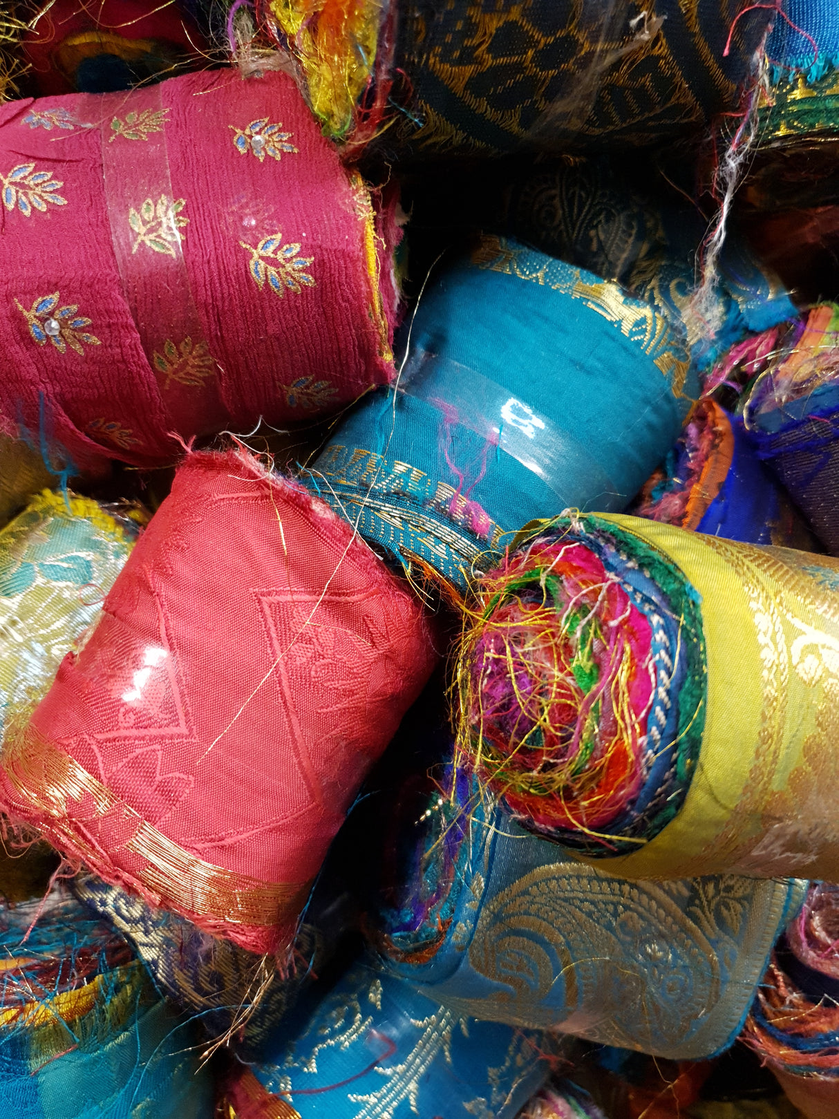 Reclaimed Sari Silk Ribbon - Metallic Border Rolls - 2023
