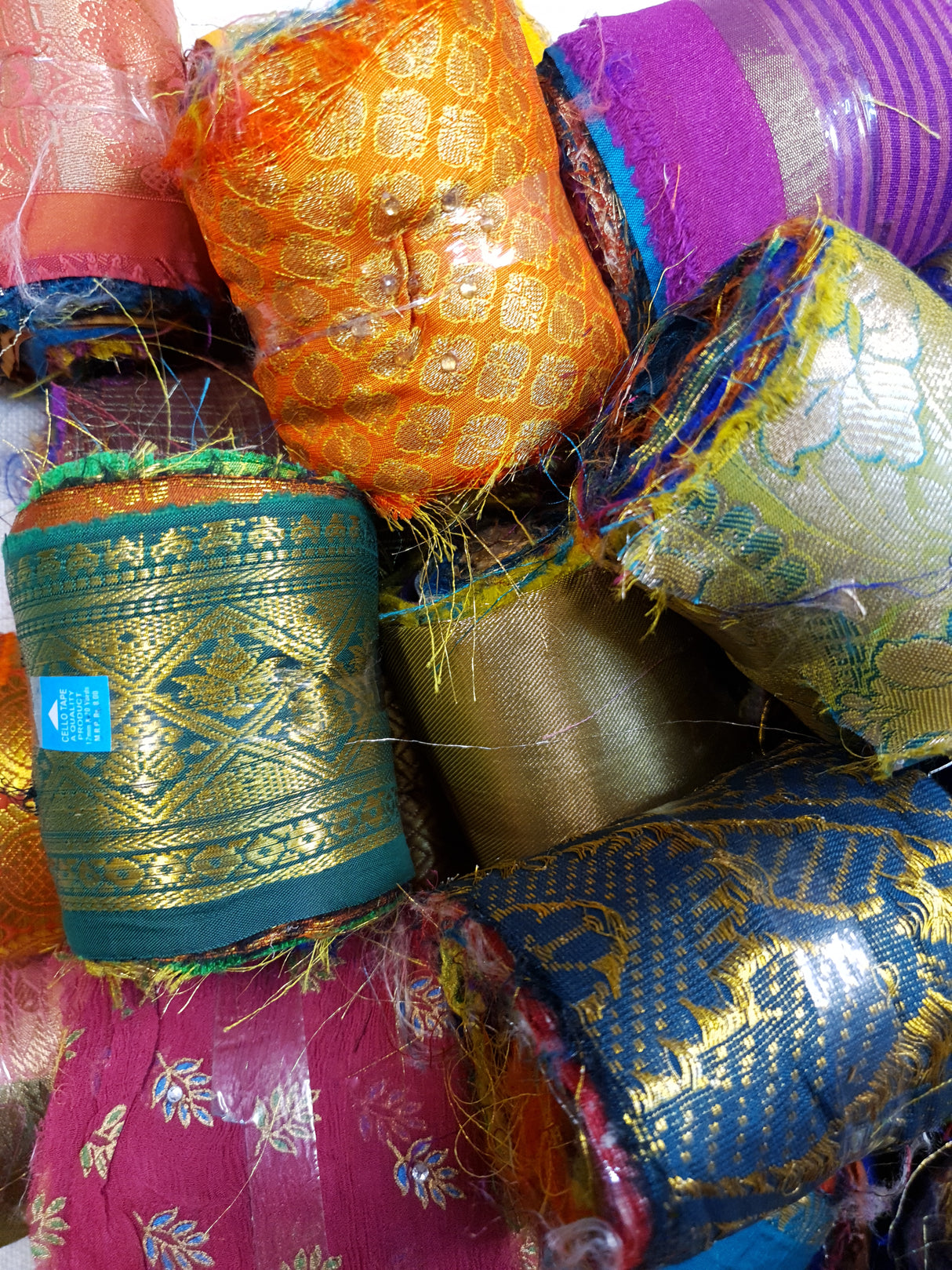 Reclaimed Sari Silk Ribbon - Metallic Border Rolls - 2023