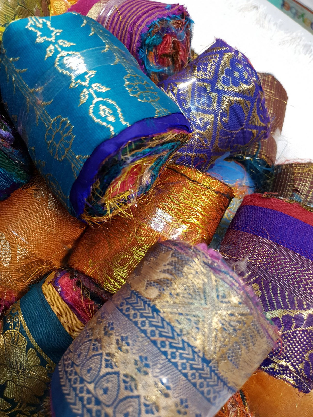 Reclaimed Sari Silk Ribbon - Metallic Border Rolls - 2023