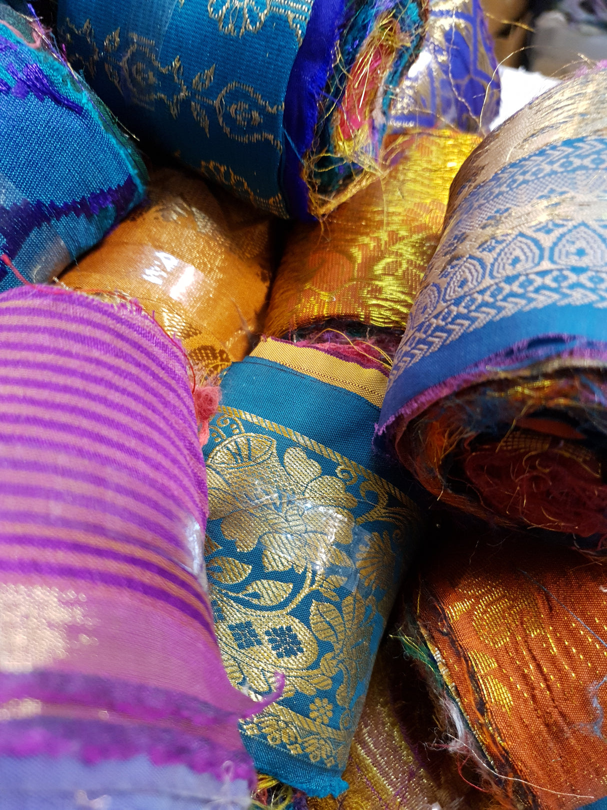 Reclaimed Sari Silk Ribbon - Metallic Border Rolls - 2023