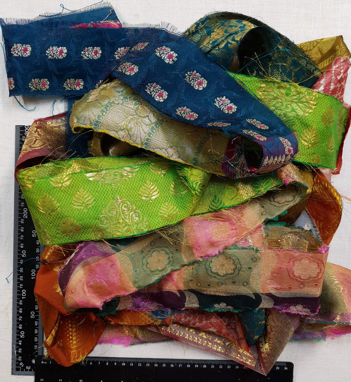 Reclaimed Sari Silk Ribbon - Metallic Border Rolls - 2023