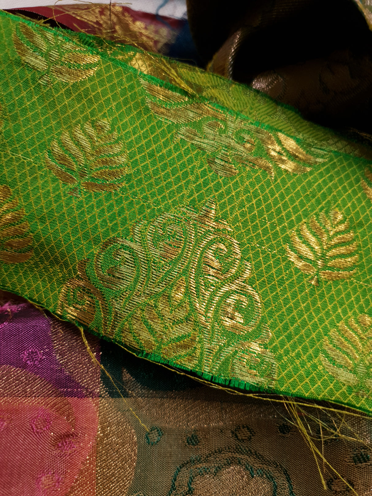 Reclaimed Sari Silk Ribbon - Metallic Border Rolls - 2023