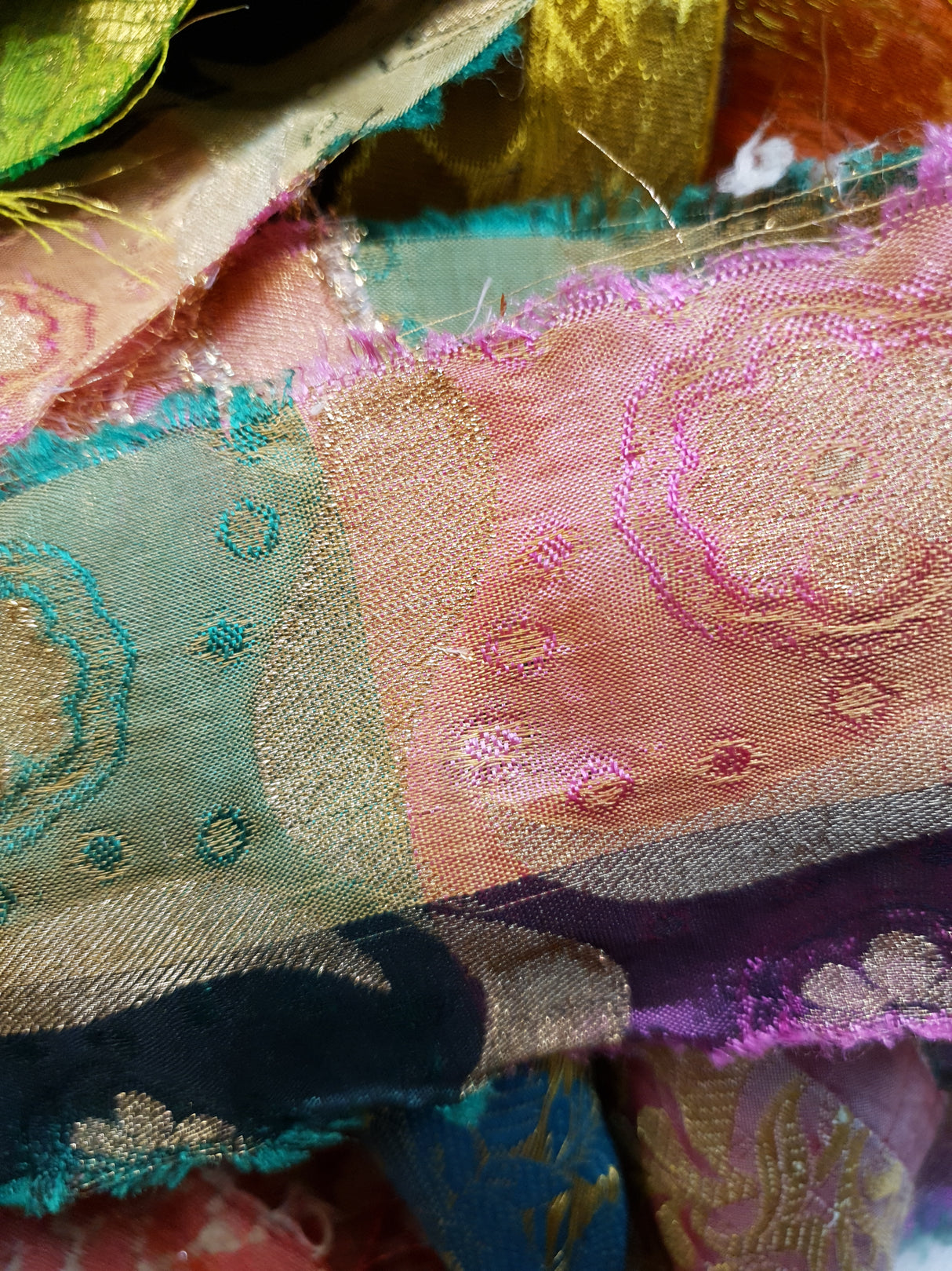 Reclaimed Sari Silk Ribbon - Metallic Border Rolls - 2023