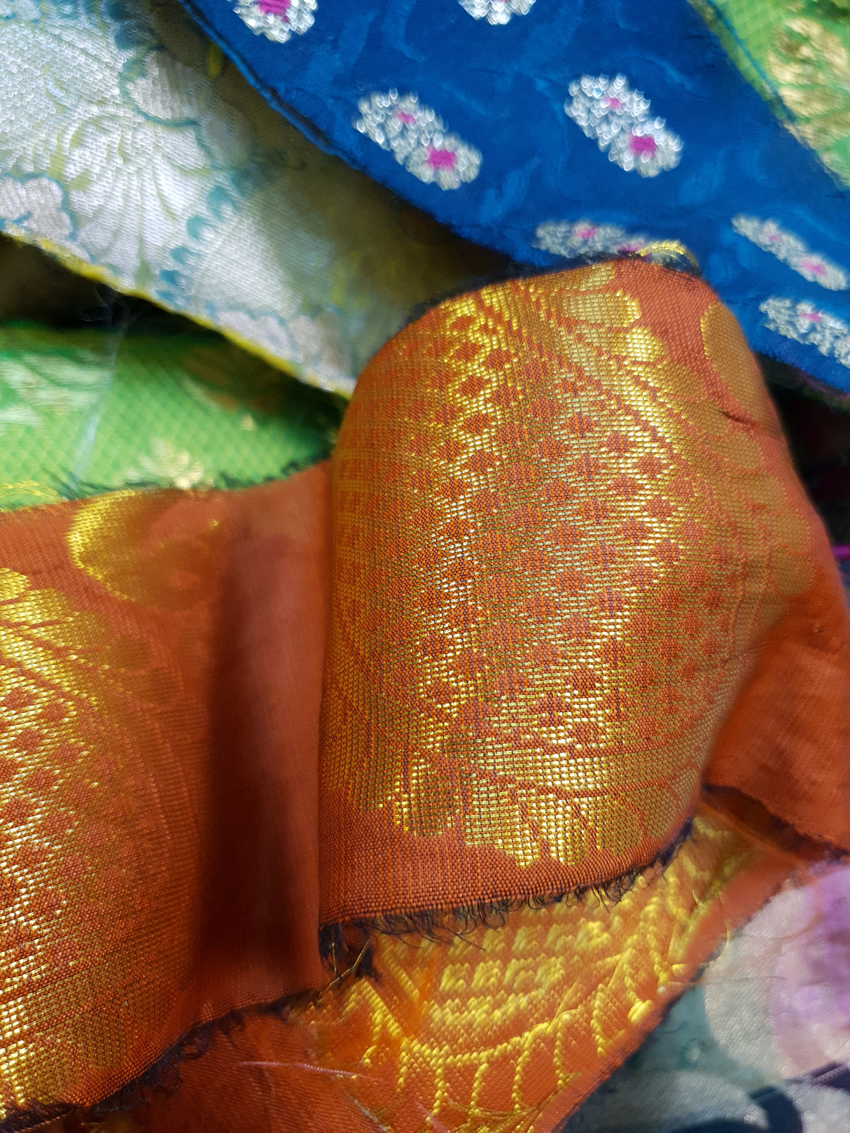 Reclaimed Sari Silk Ribbon - Metallic Border Rolls - 2023