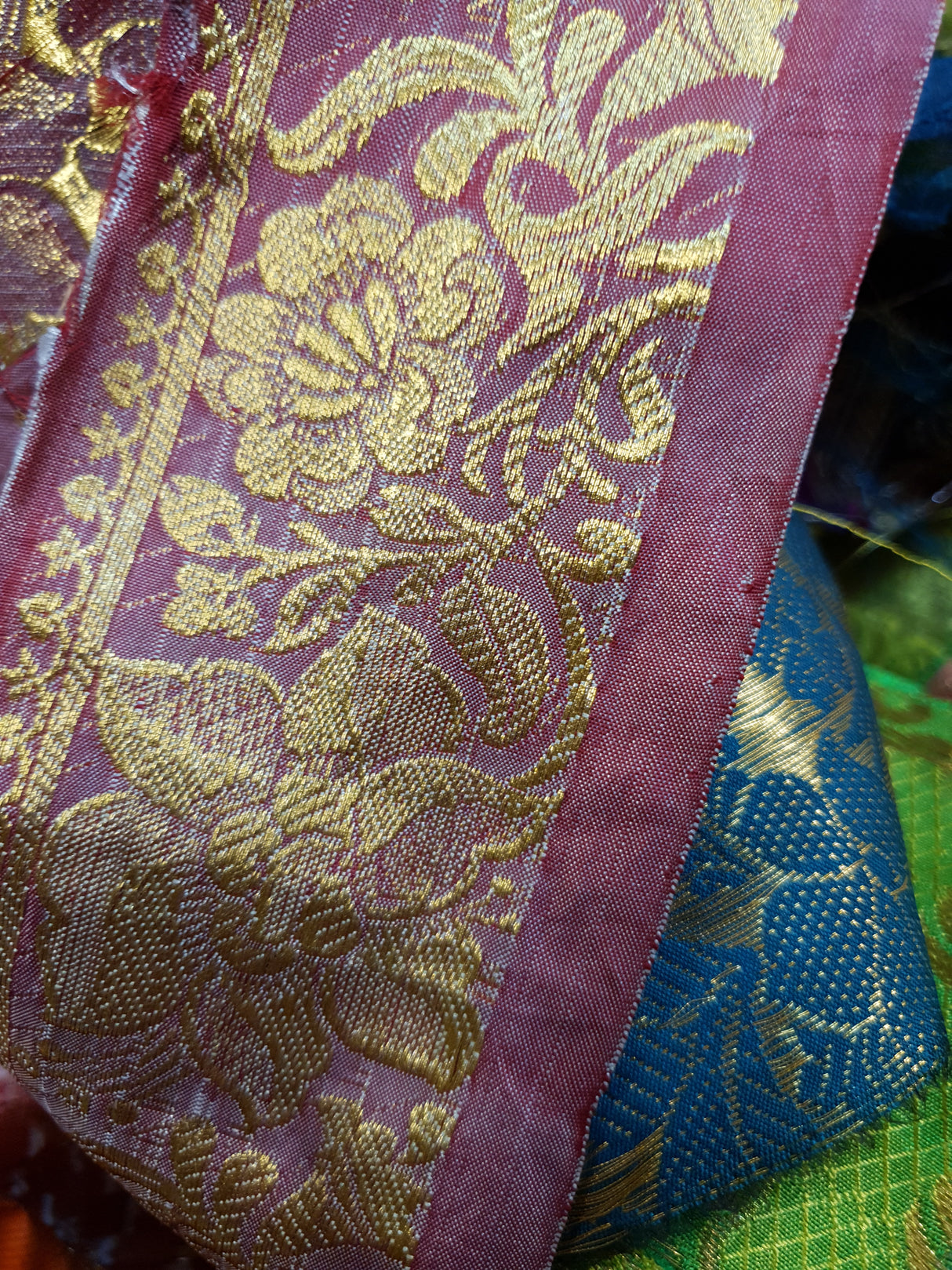 Reclaimed Sari Silk Ribbon - Metallic Border Rolls - 2023