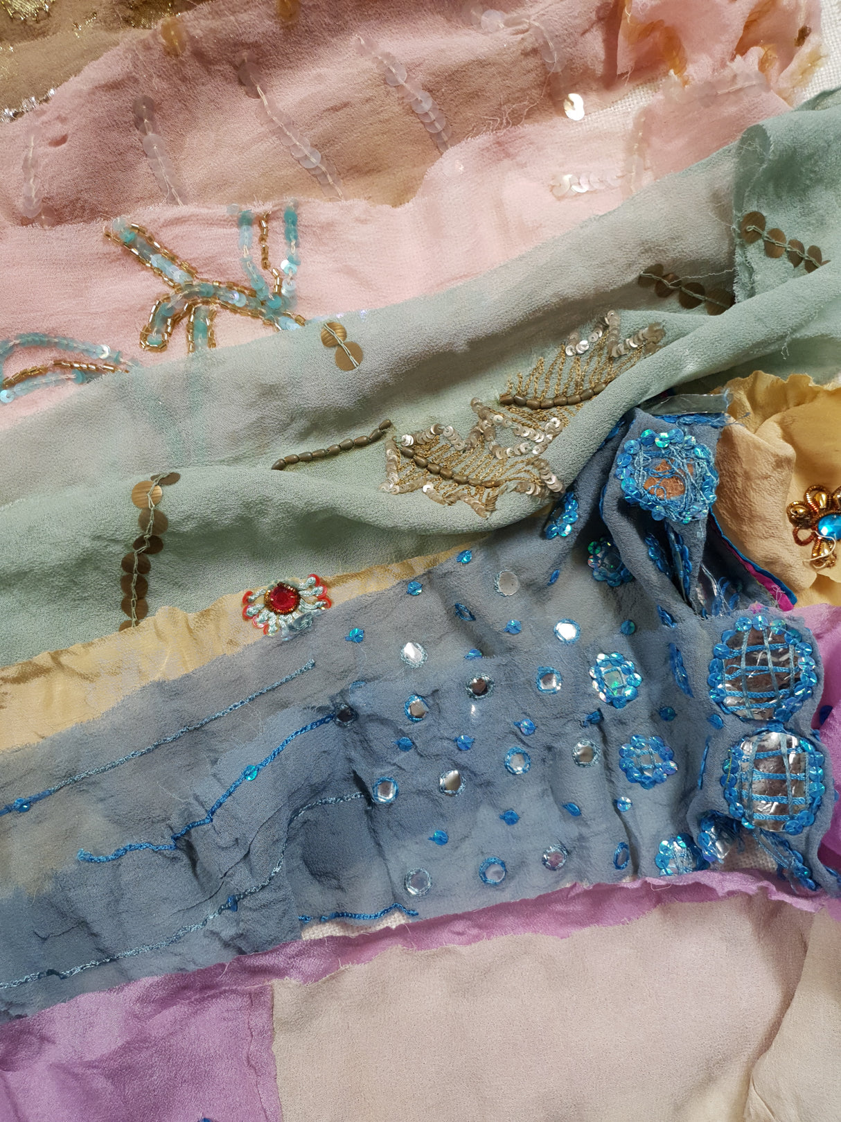 Reclaimed Sari Silk Ribbon - Pastel Embellished Rolls - 2023