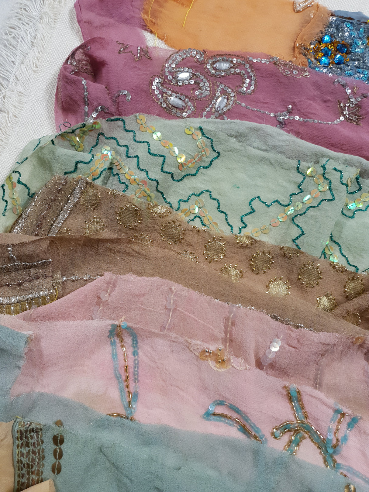 Reclaimed Sari Silk Ribbon - Pastel Embellished Rolls - 2023