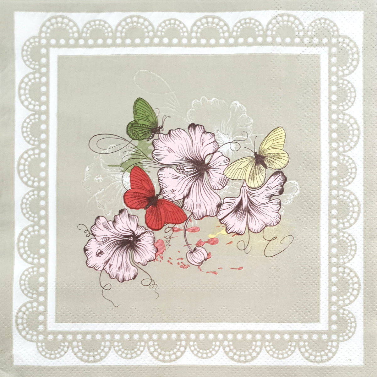 Decoupage Napkin - (DN-8022) - Flowers & Butterflies - Set of 5