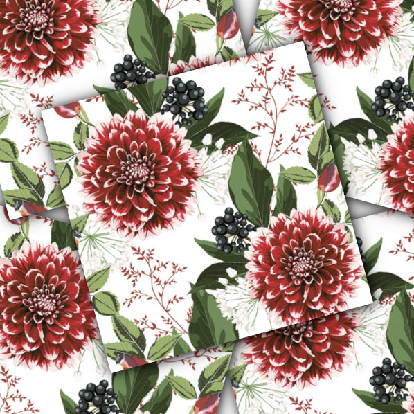 Decoupage Napkin - (DN-8052) - Burgundy Dahlia Flowers - Set of 5