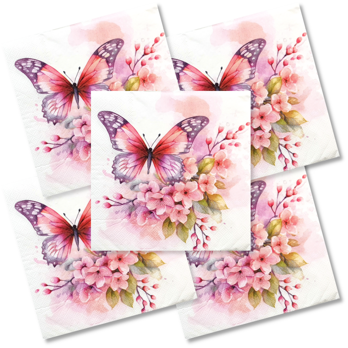 Decoupage Napkin - (DN-8081) - Pink Butterfly - Set of 5