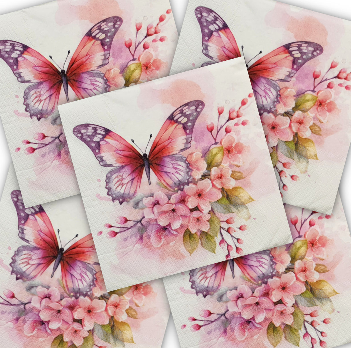 Decoupage Napkin - (DN-8081) - Pink Butterfly - Set of 5