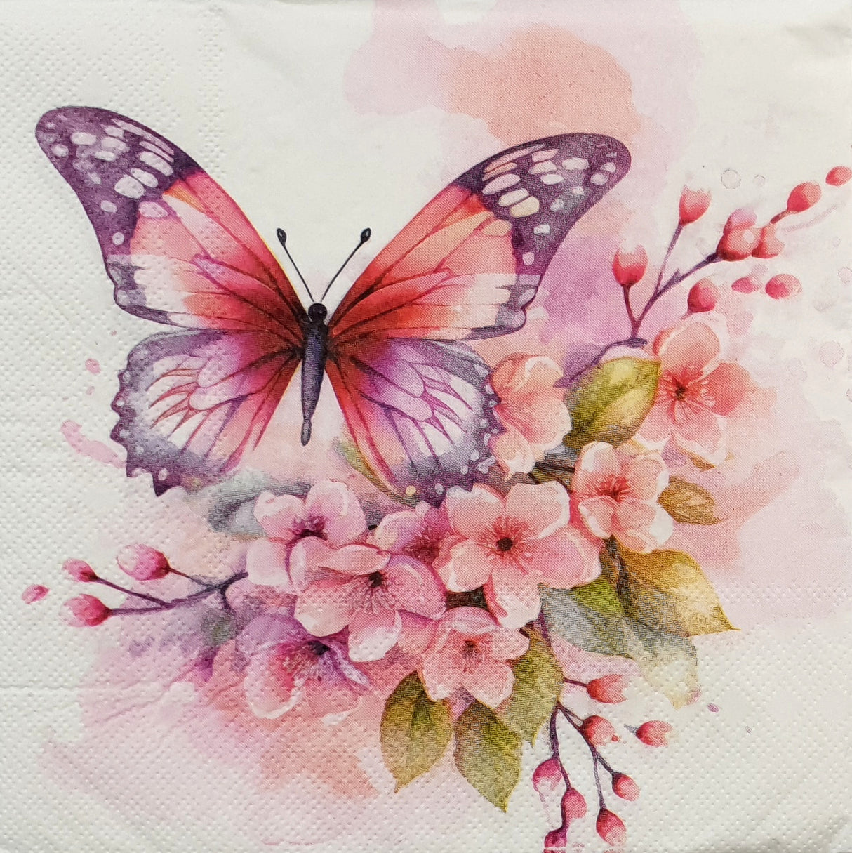 Decoupage Napkin - (DN-8081) - Pink Butterfly - Set of 5