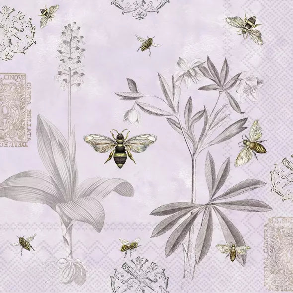 Decoupage Napkin - (DN-8087) - Wild Honey Flowers - Light Lilac - Set of 5