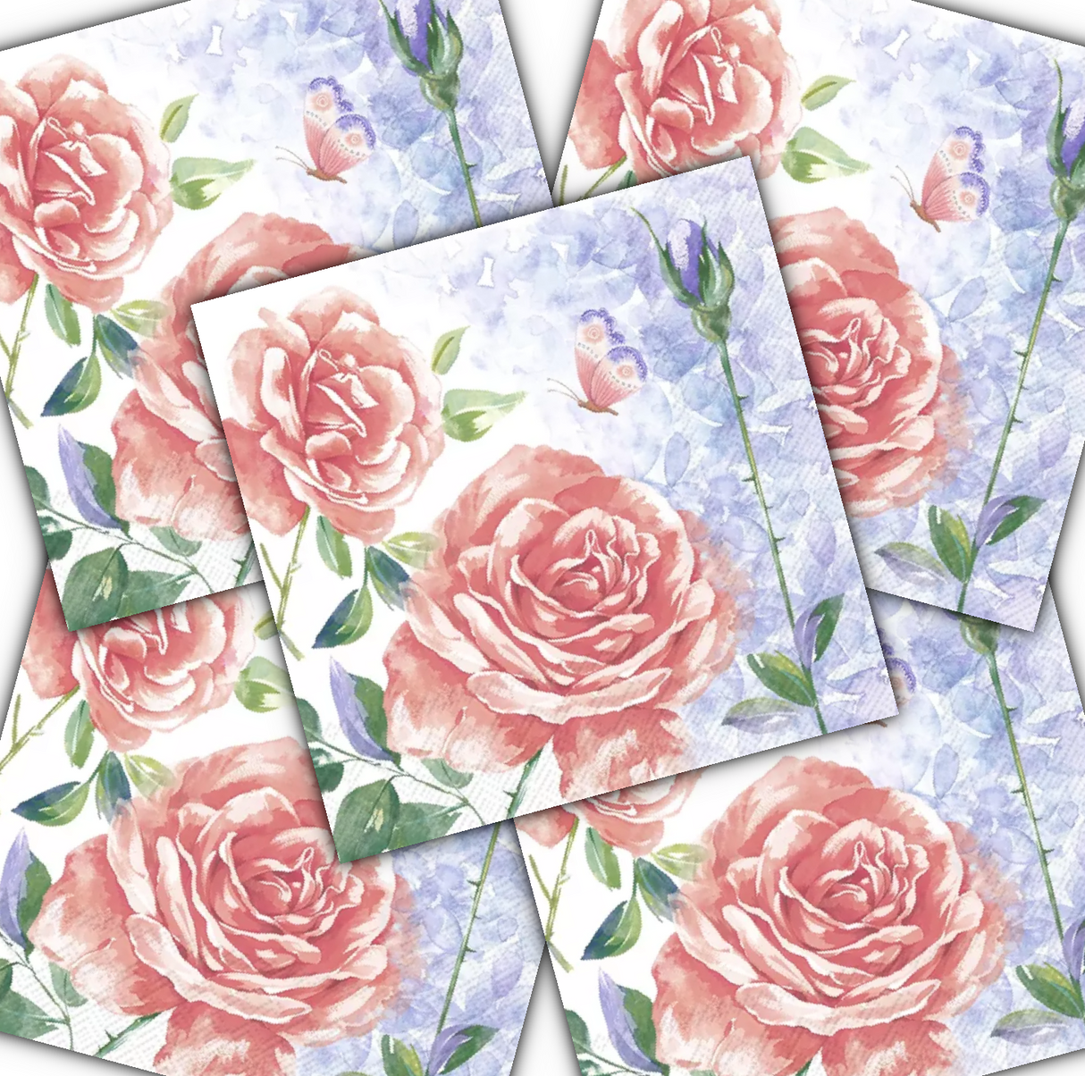 Decoupage Napkin - (DN-8114) - Aquarell Rose - Set of 5
