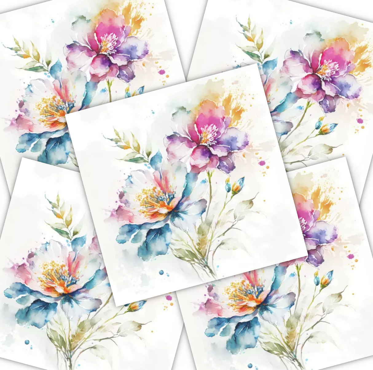Decoupage Napkin - (DN-8129) - Watercolour Pastel Flowers - Set of 5
