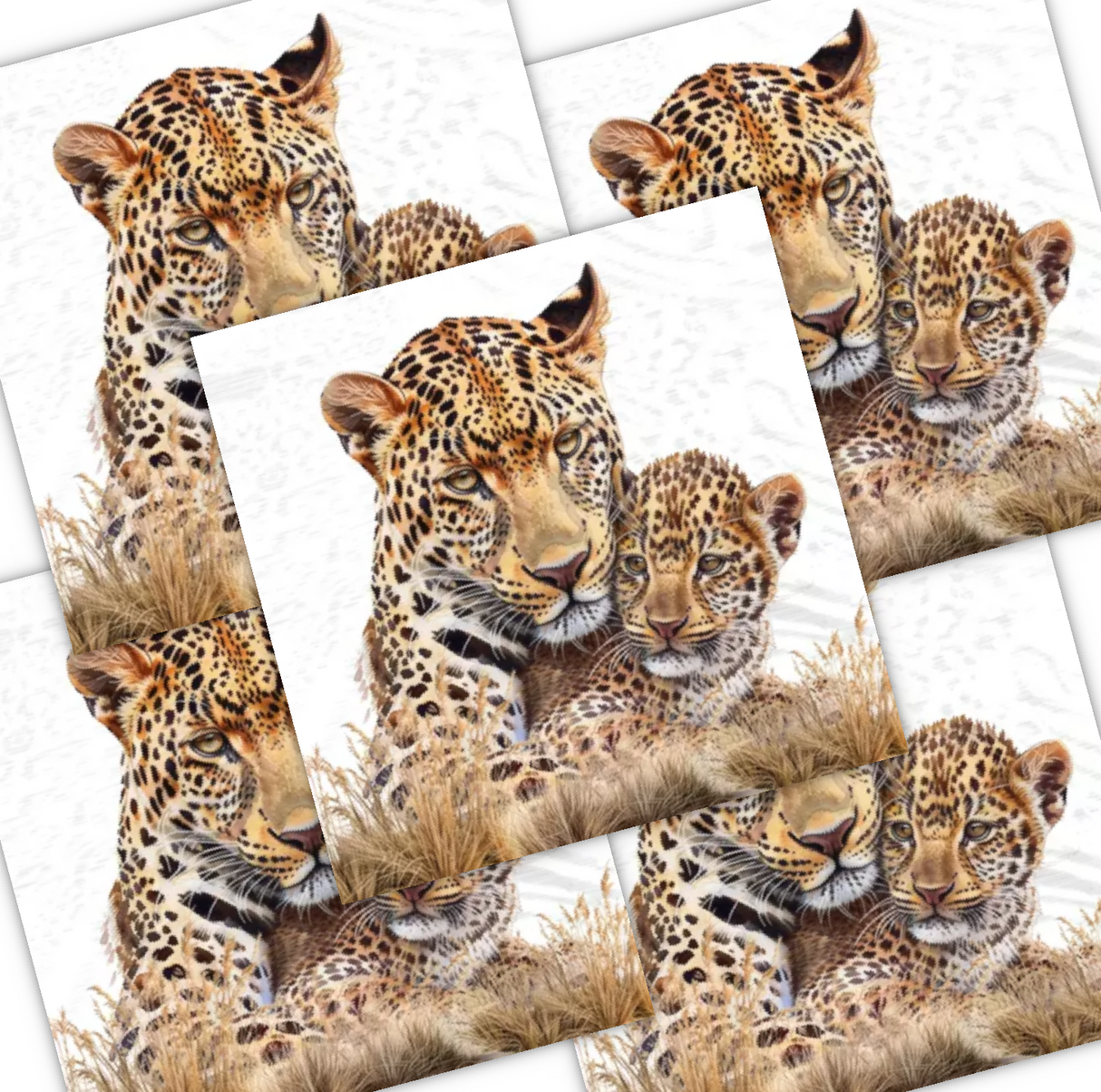 Decoupage Napkin - (DN-8135) - Leopard Mum & Cub - Set of 5
