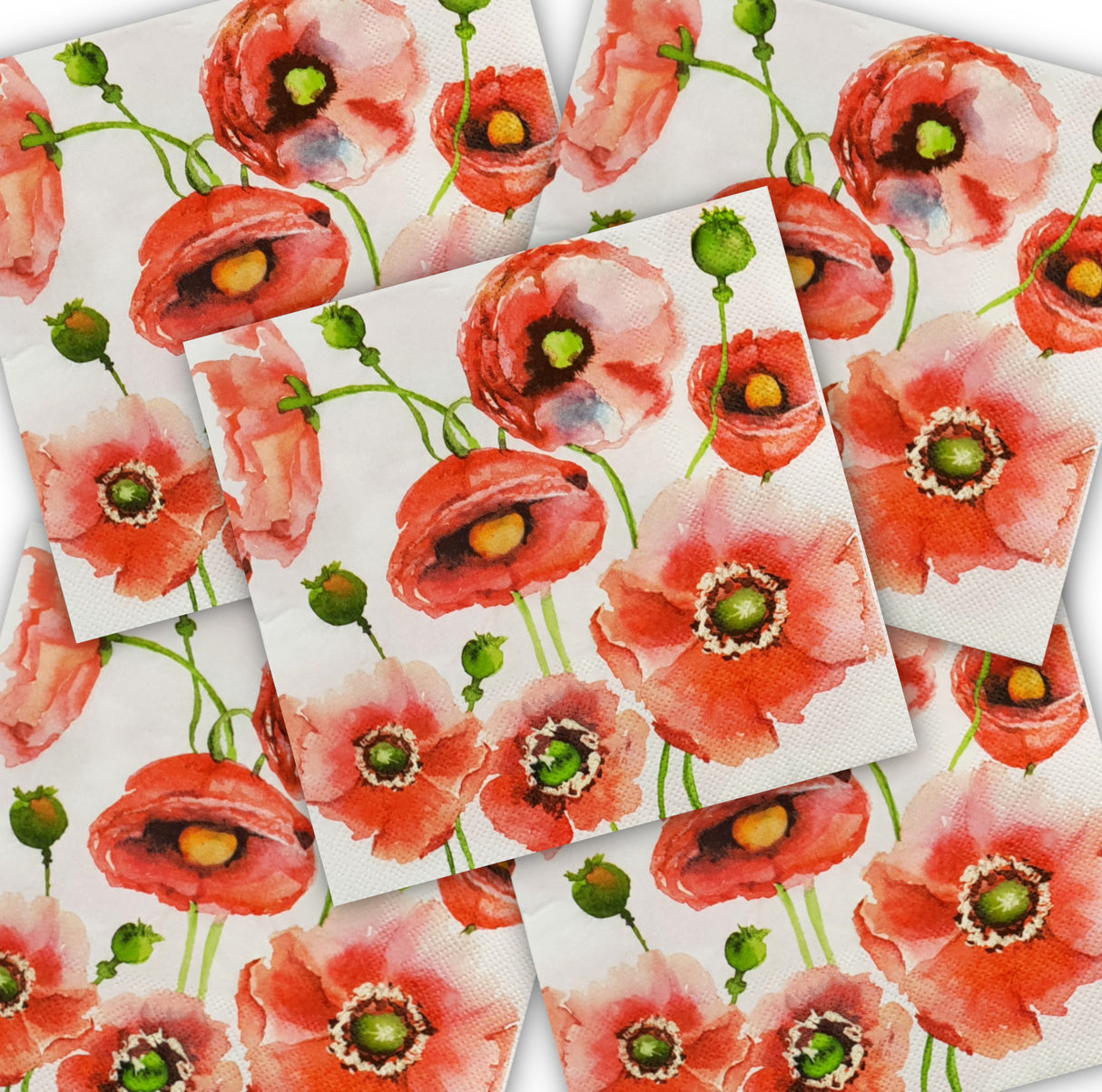 Decoupage Napkin - (DN-8139) - Poppies - Set of 5