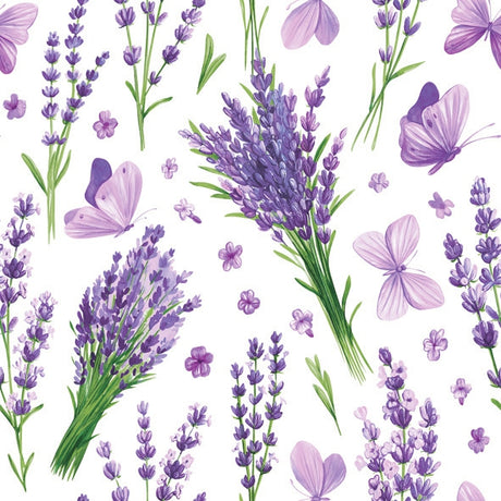 Decoupage Napkin - (DN-8246) - Lavender with Violet Butterflies - Set of 5