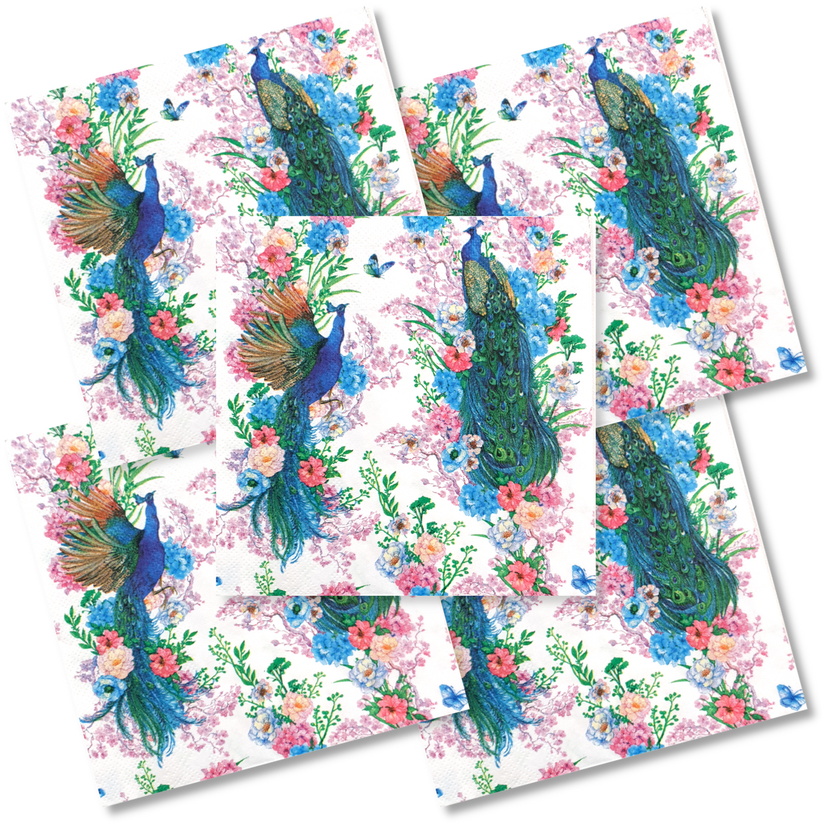 Decoupage Napkin - (DN-8267) - Peacocks - Set of 5