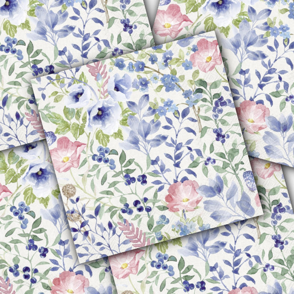 Decoupage Napkin - (DN-8369) - Indigo Flowers - Light Grey - Set of 5
