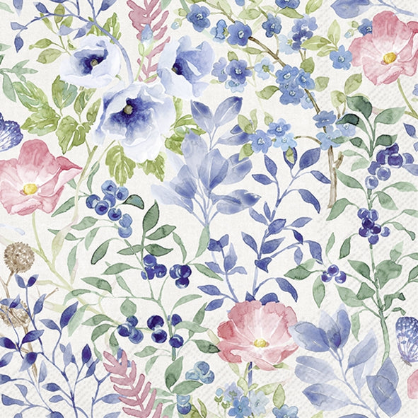 Decoupage Napkin - (DN-8369) - Indigo Flowers - Light Grey - Set of 5