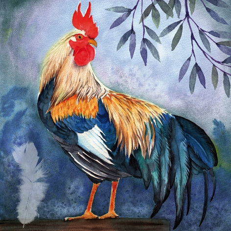 Decoupage Napkin - (DN-8392) - Coq a Plumes Bleues - Set of 5