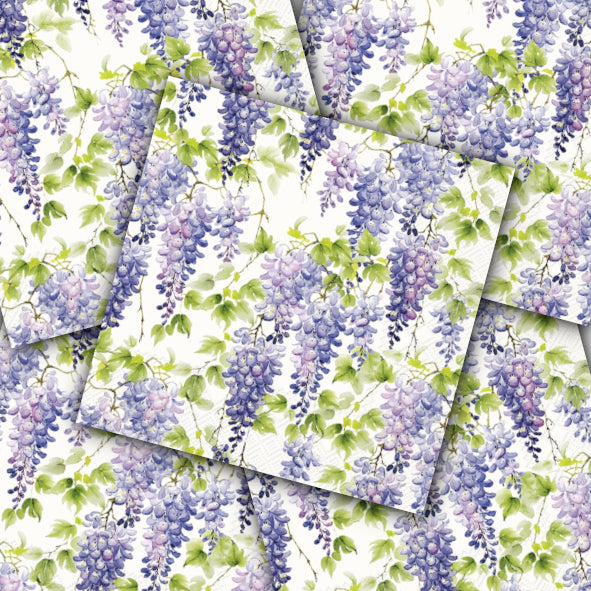 Decoupage Napkin - (DN-8435) - Purple Wisteris - Cream - Set of 5