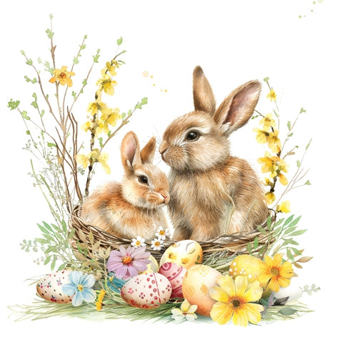Decoupage Napkin - (DN-8466) - Bunnies in a Basket - Set of 5