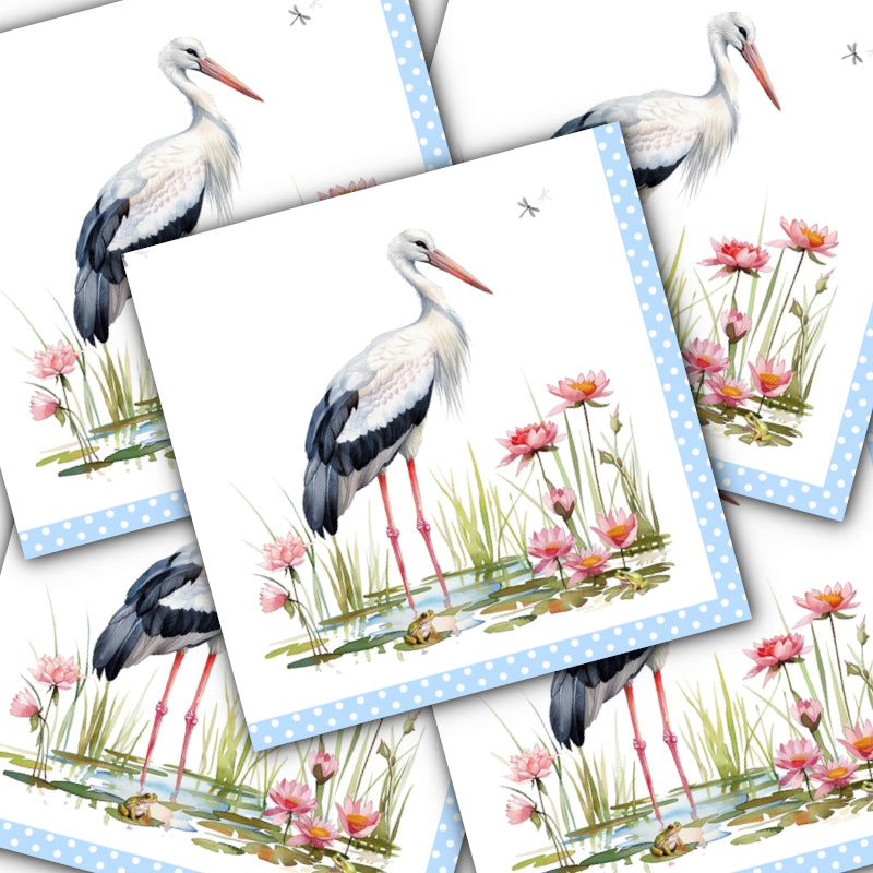 Decoupage Napkin - (DN-8473) - Stork & Frogs bleu - Set of 5