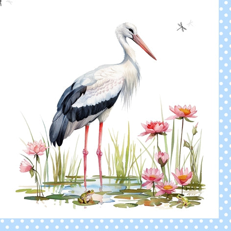 Decoupage Napkin - (DN-8473) - Stork & Frogs bleu - Set of 5