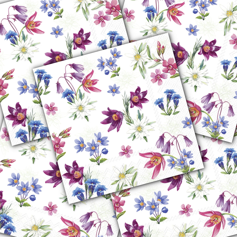 Decoupage Napkin - (DN-8519) - Alpine Flowers - Green - Set of 5