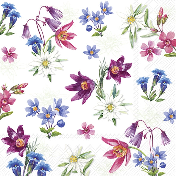 Decoupage Napkin - (DN-8519) - Alpine Flowers - Green