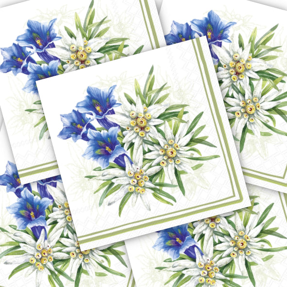Decoupage Napkin - (DN-8794) - Genitan & Edelweiss - Light Green - Cocktail - Set of 5