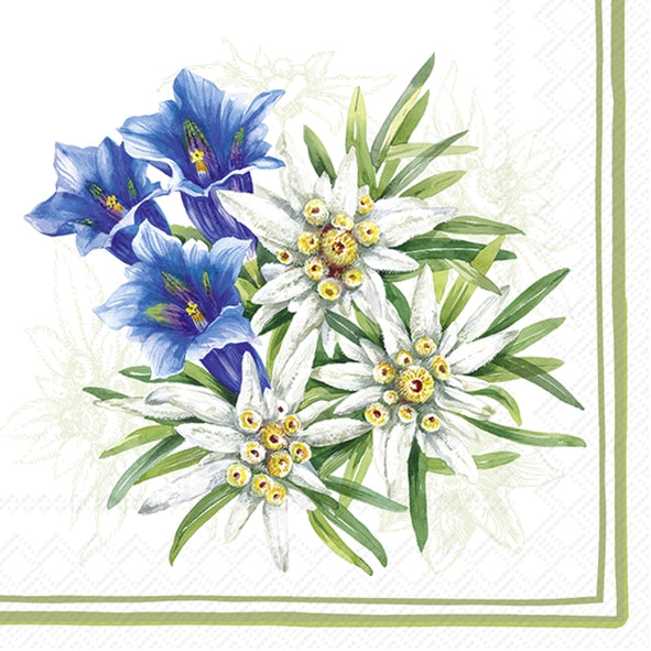 Decoupage Napkin - (DN-8794) - Genitan & Edelweiss - Light Green - Cocktail