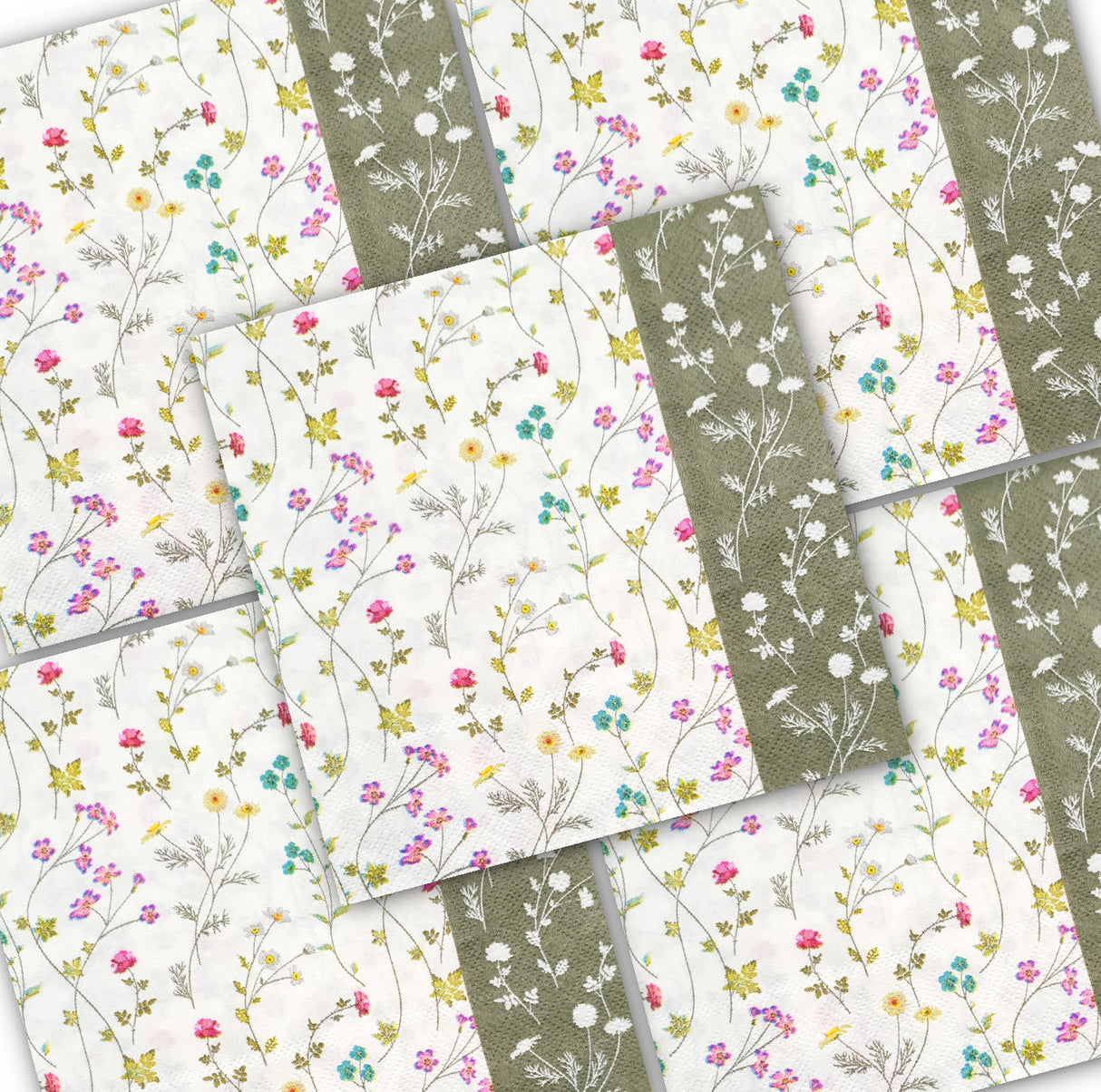 Decoupage Napkin - (DN-8980) - Spring Flower Sprigs - Set of 5