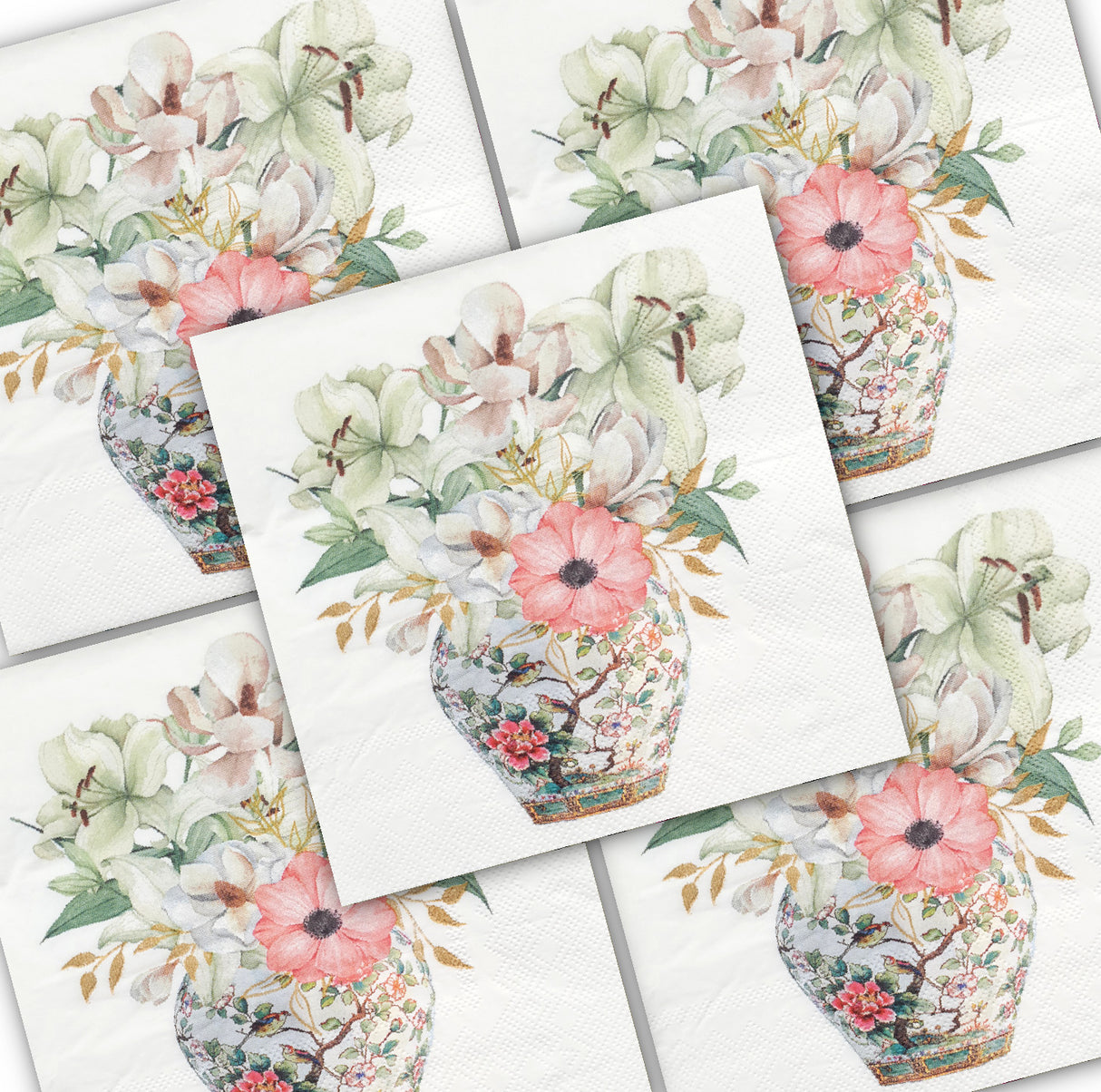 Decoupage Napkin - (DN-8981) - Vase of Flowers - Set of 5