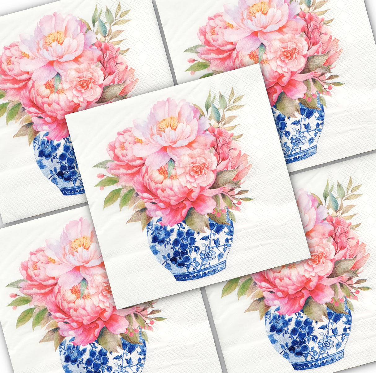 Decoupage Napkin - (DN-8993) - Peonies - Set of 5