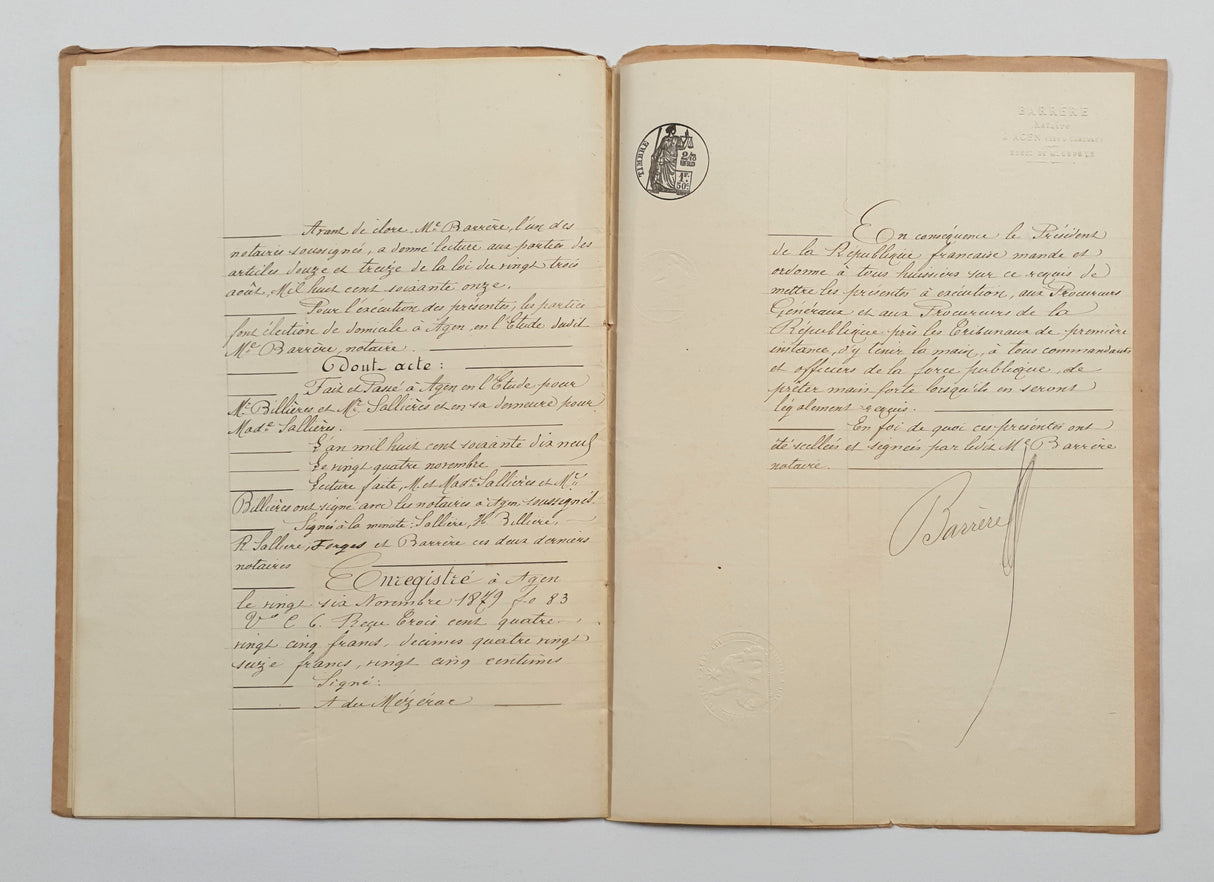 Authentic Antique French 1879 Notaire Document - BV