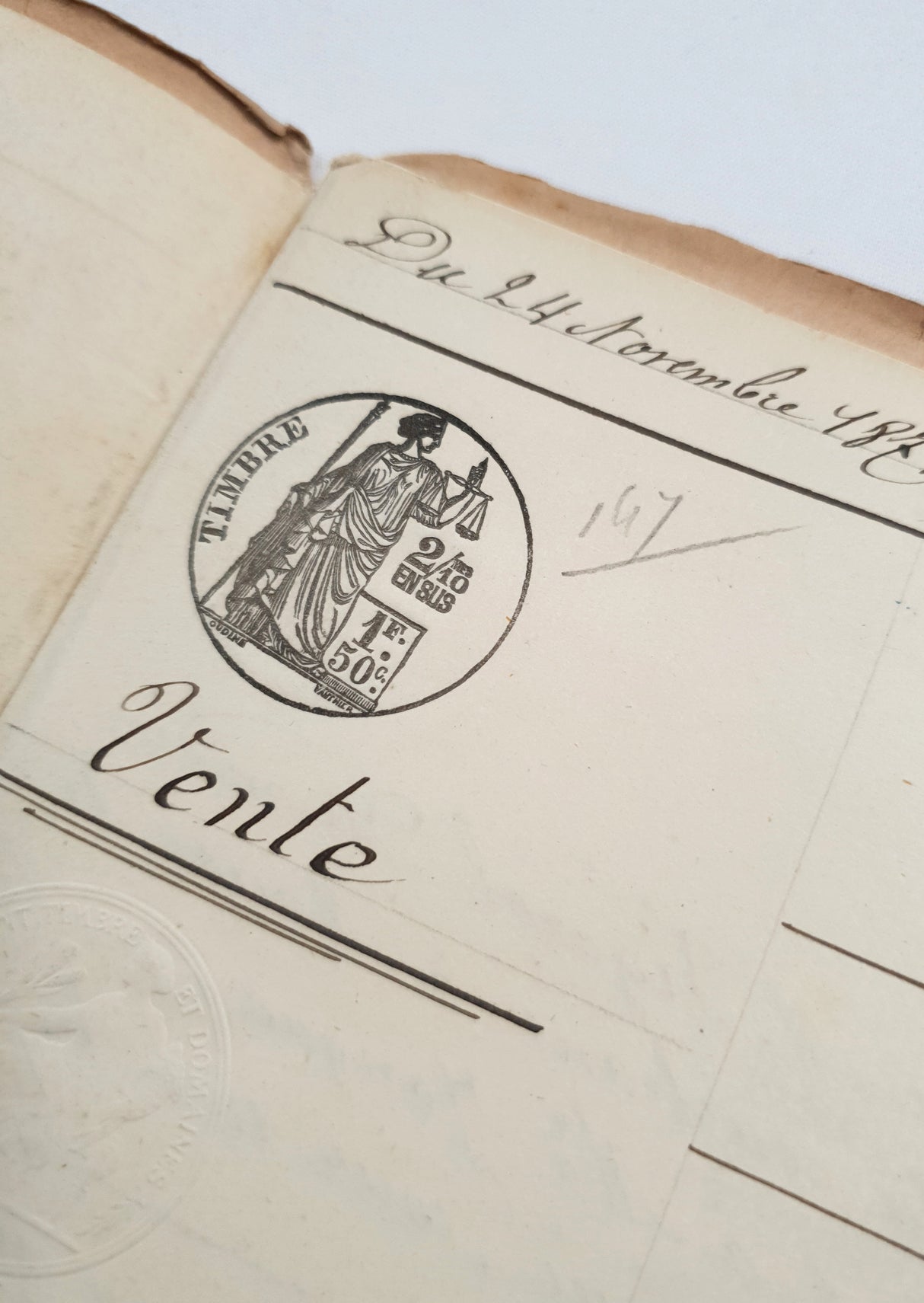 Authentic Antique French 1879 Notaire Document - BV