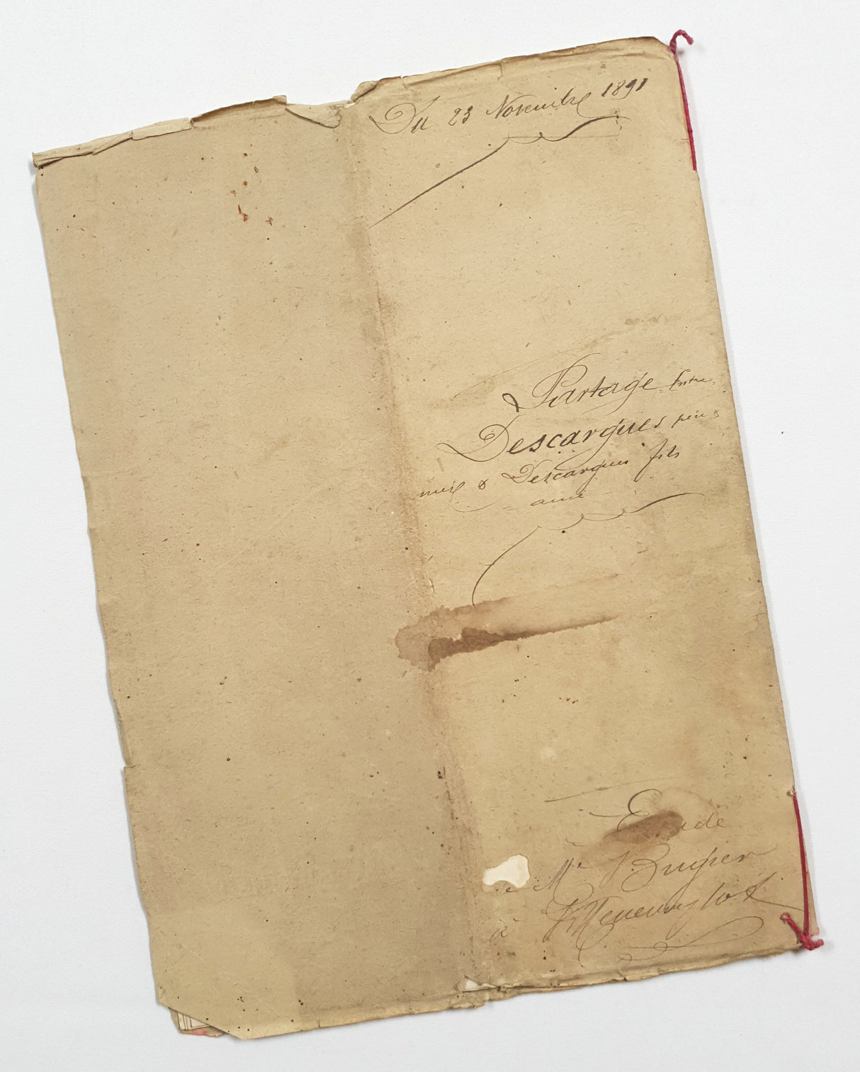 Authentic Antique French 1891 Notaire Document - BW