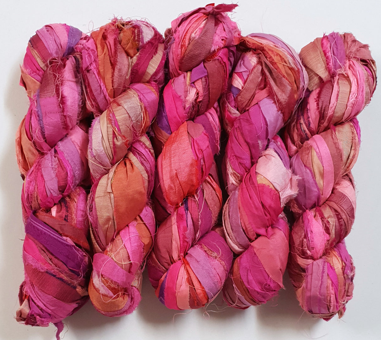 Reclaimed Sari Silk Ribbon - Berry Embarrassing - Hank