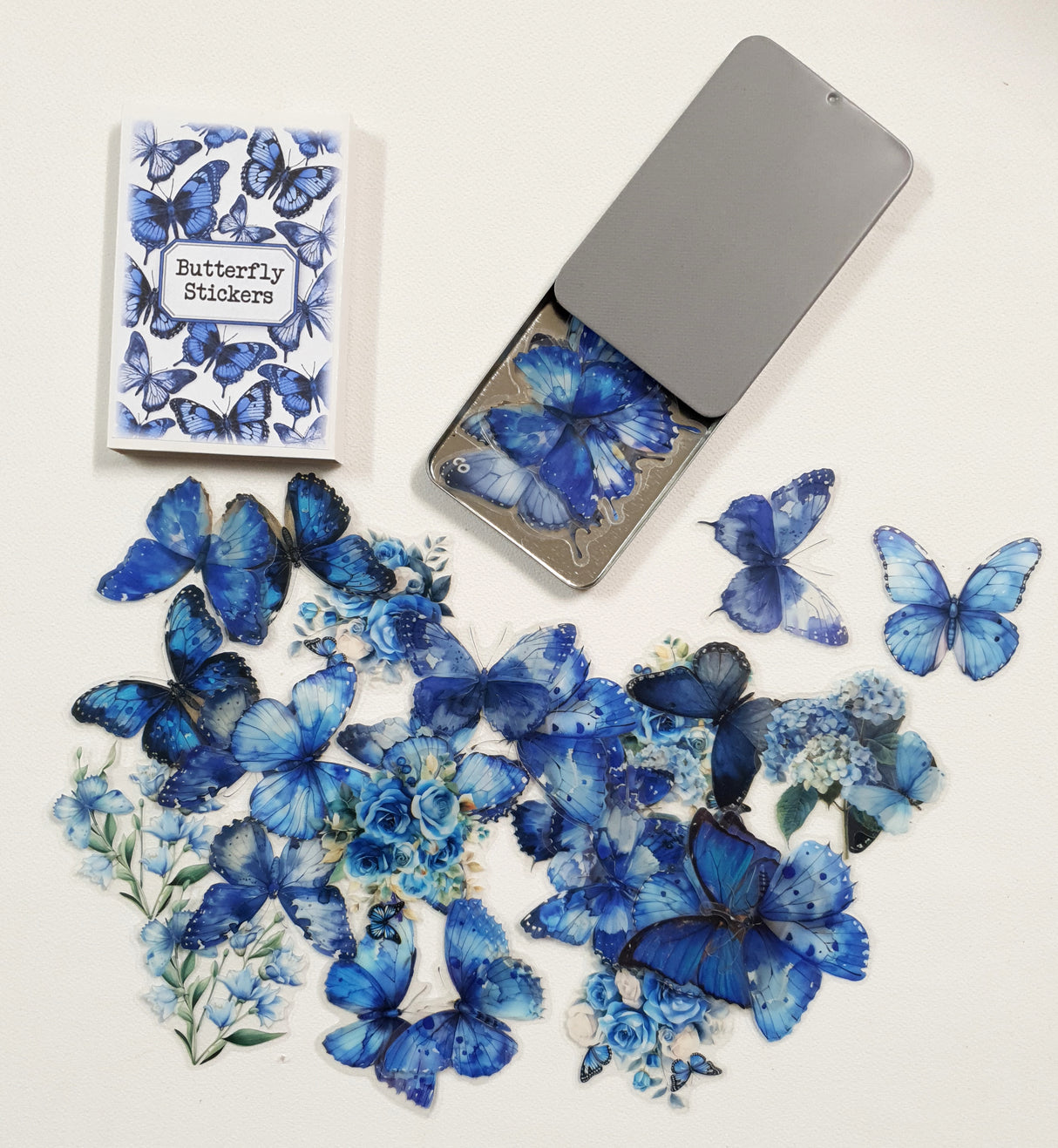 Tin of Assorted Stickers - Butterflies - Blue