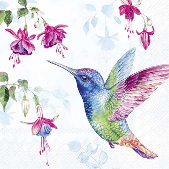 Decoupage Napkin - (DN-8955) - Hummingbird - Light Blue - Cocktail