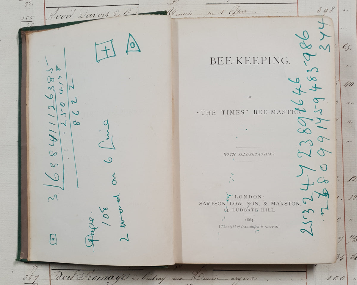 Antique 1864 Bee-Keeping Book – “The Times” Bee-Master – First Edition - DX