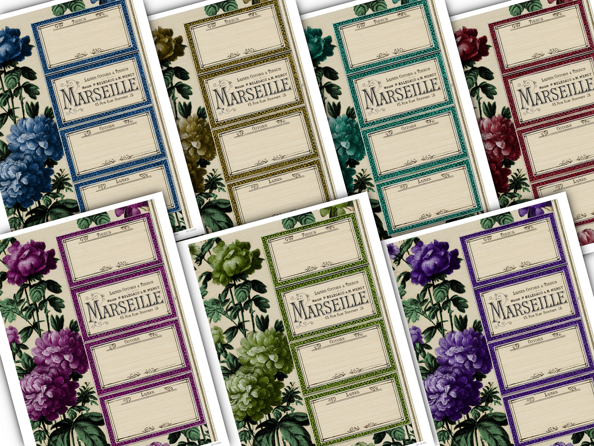 Floral Fabric Cards - Set One - DI-10305 - Digital Download