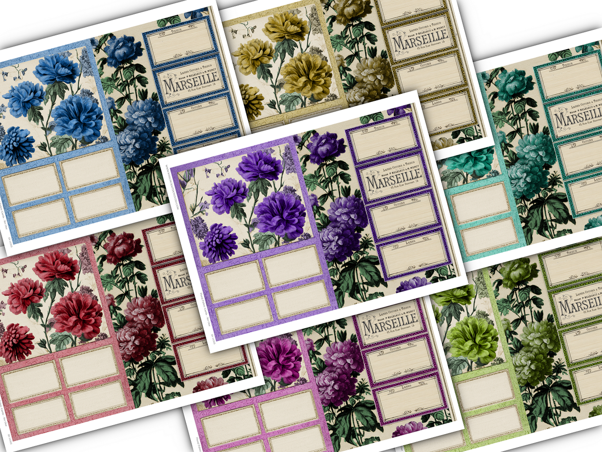 Floral Fabric Cards - Set One - DI-10305 - Digital Download