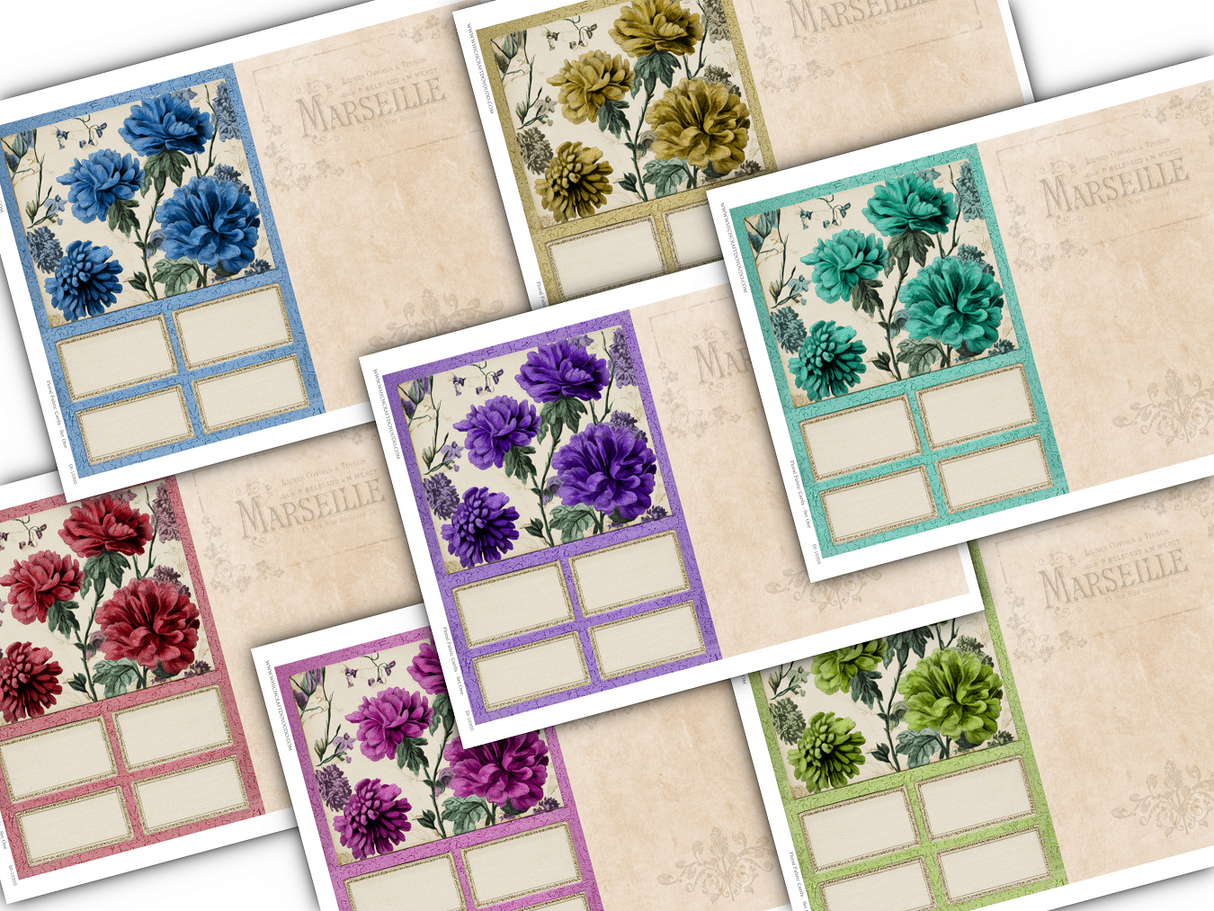 Floral Fabric Cards - Set One - DI-10305 - Digital Download