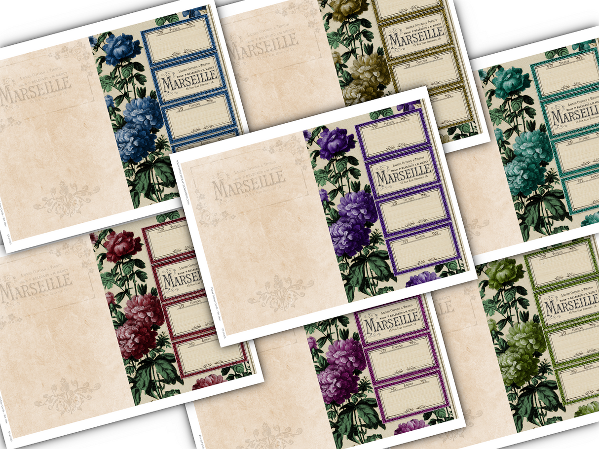 Floral Fabric Cards - Set One - DI-10305 - Digital Download